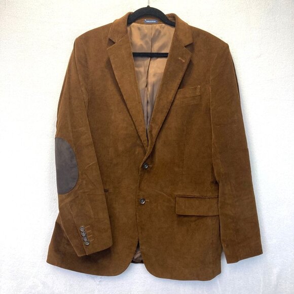 Men's Brown Corduroy Elbow Patch Blazer Jacket Mens 42L SLIM FIT Retro Academia - Picture 1 of 16